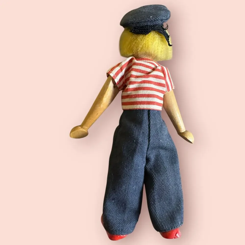 Vintage 1940s Wooden Peg Doll Hand Painted Polish Figure 7.5”